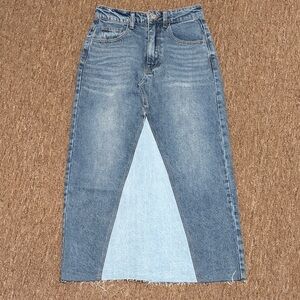 Blue Denim Maxi Skirt with Light Panel